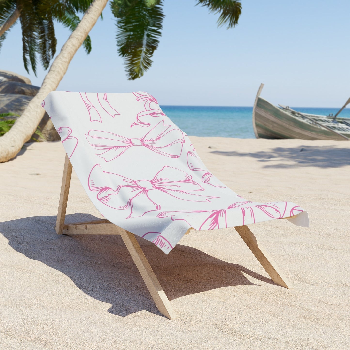 Customizable: Pink Bow Beach Towel | Stylish Summer Towel | Great for Pool Days, Beach Vacations, Sunbathing, and Gifts