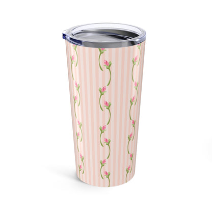 Customizable: Floral Striped Tumbler | 20oz Travel Mug | Perfect Gift for Mother's Day, Weddings, Tea Lovers, Spring Decor