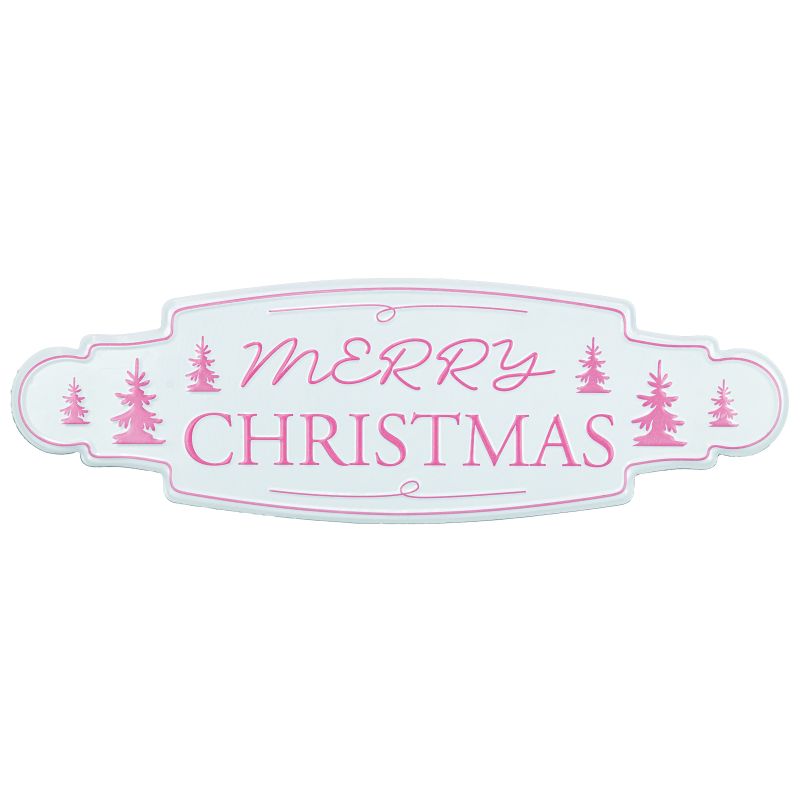 20" Merry Christmas Pink and White Wide Metal Sign