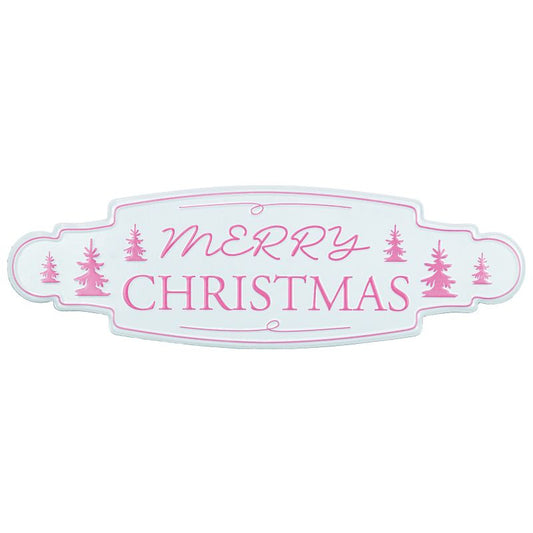 20" Merry Christmas Pink and White Wide Metal Sign