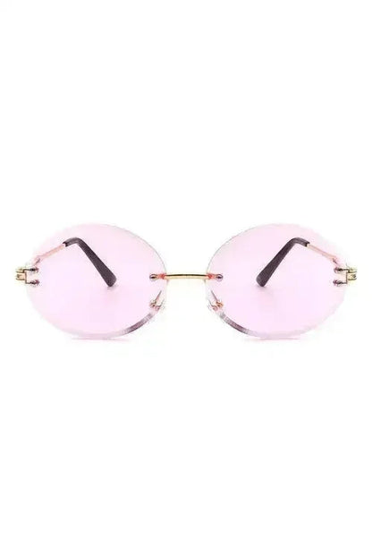 Round Oval Rimless Circle Vintage Sunglasses