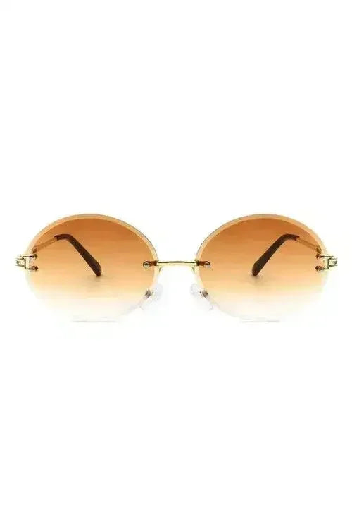 Round Oval Rimless Circle Vintage Sunglasses