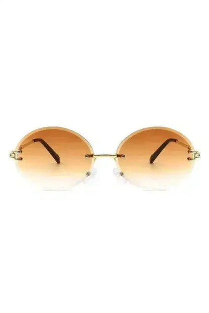 Round Oval Rimless Circle Vintage Sunglasses