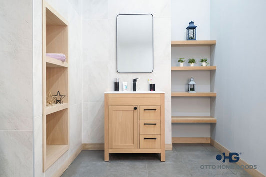 Aria Natural OAK 30" Bathroom Cabinet | Hardware | Kitchen + Metal