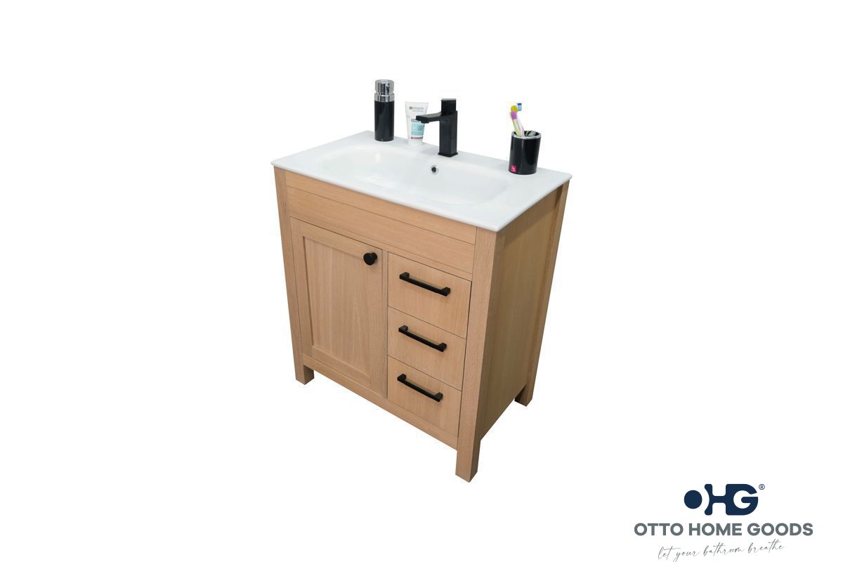 Aria Natural OAK 30" Bathroom Cabinet | Hardware | Kitchen + Metal