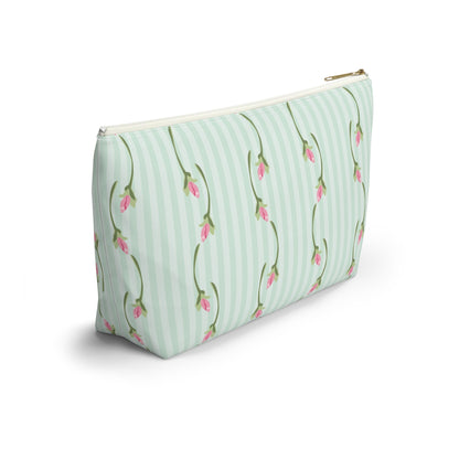 Customizable: Floral Print Accessory Pouch | Cute Makeup Bag, Travel Organizer, Gift for Her, Floral Clutch, Green Striped Bag