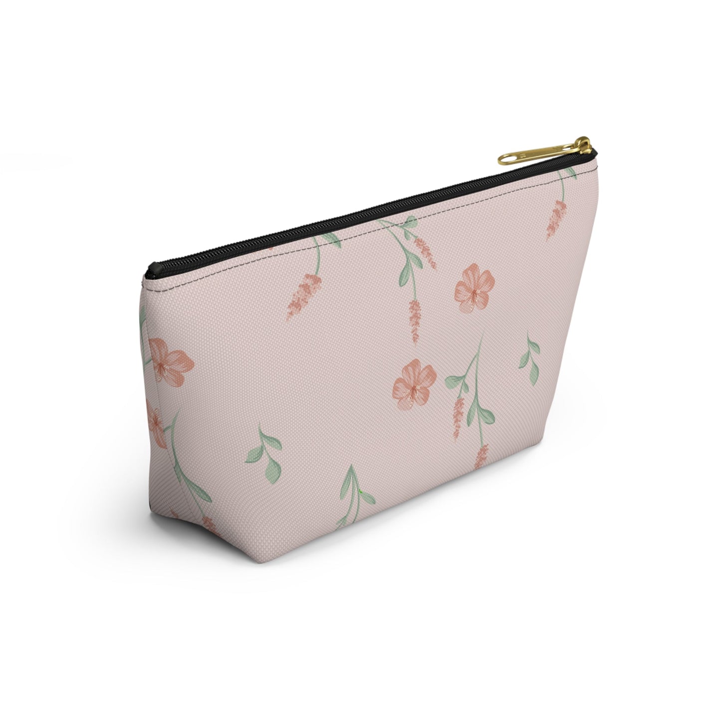 Customizable: Floral Cosmetic Bag with T-Bottom, Makeup Organizer, Flower Print Pouch, Cute Travel Accessory, Gift for Her, Mother’s Day