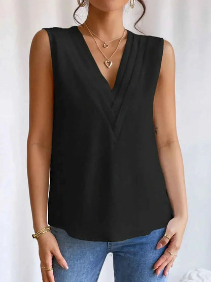 V-Neck Pleated Sleeveless Cami Tank Top
