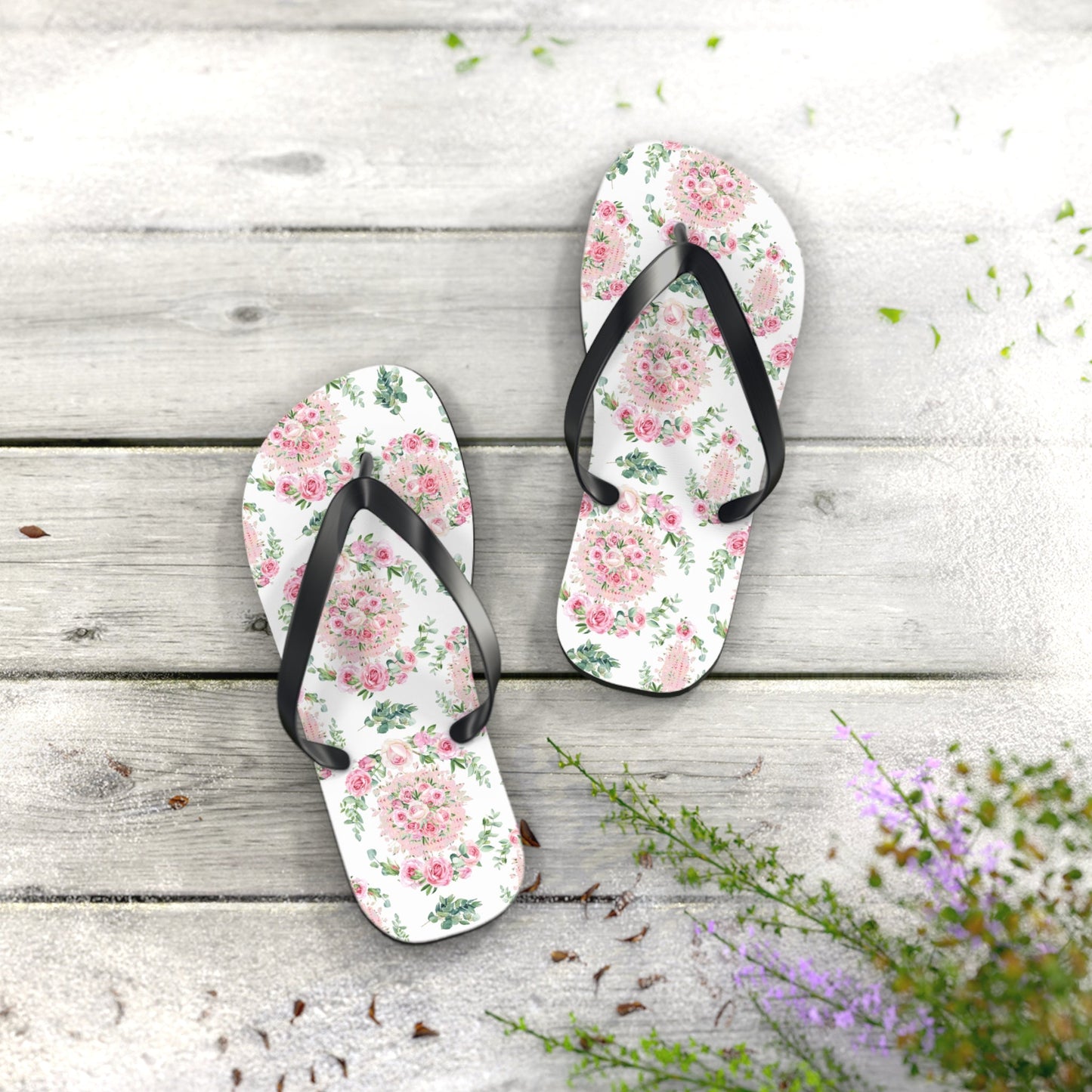 Customizable: Floral Aesthetic Flip Flops, Trendy Beachwear, Vacation Vibes, Dorm Shoes, Shower Shoes