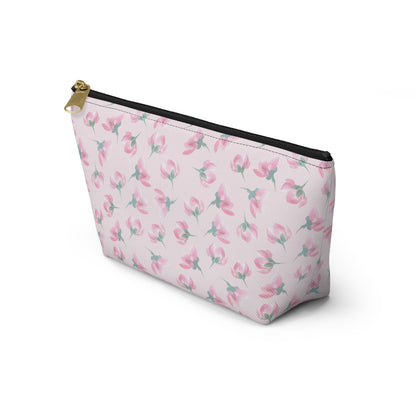 Customizable: Floral Accessory Pouch, Makeup Bag, Travel Case, Pink Flower Pouch, Gift for Her, Cosmetic Clutch, Everyday Organizer