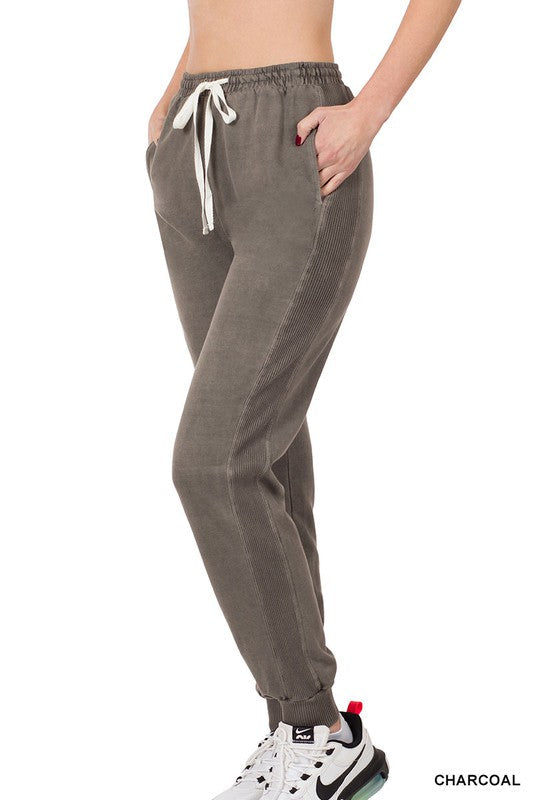 ZENANA Pigment Dye Drawstring Waist Jogger Pants