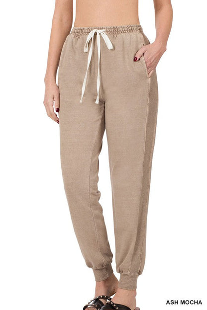 ZENANA Pigment Dye Drawstring Waist Jogger Pants
