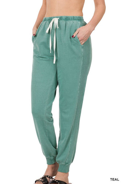 ZENANA Pigment Dye Drawstring Waist Jogger Pants