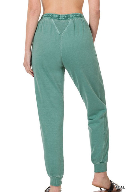 ZENANA Pigment Dye Drawstring Waist Jogger Pants
