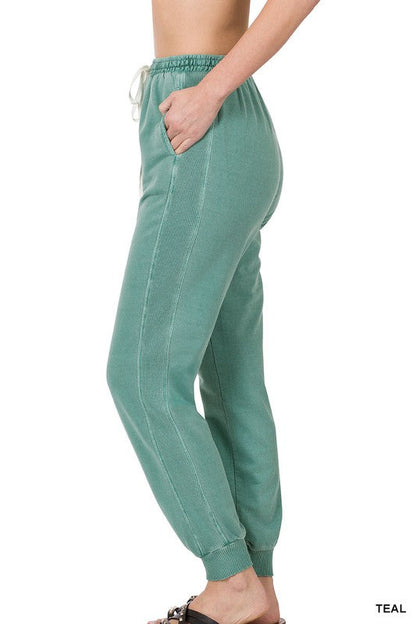 ZENANA Pigment Dye Drawstring Waist Jogger Pants