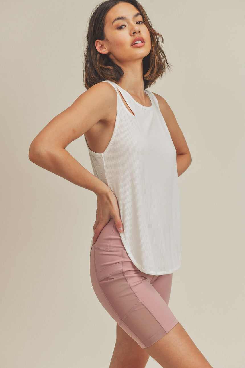 Asymmetric Cutout Lightweight Rib Tank Top