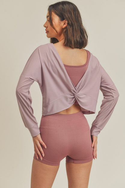 Long Sleeve Twist Back Crop Top