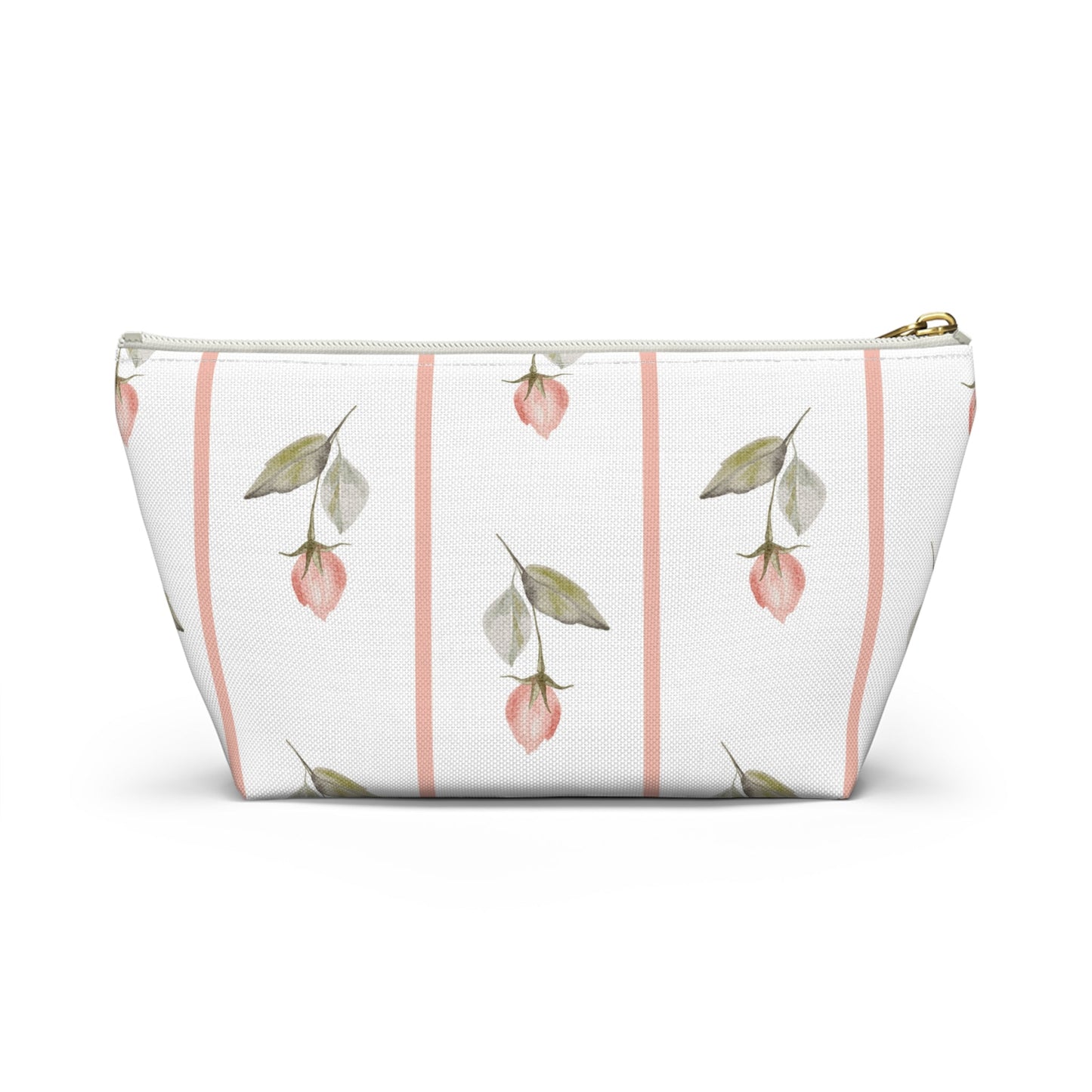 Customizable: Chic Floral Accessory Pouch for Women, Makeup Bag, Travel Toiletry Organizer, Gift for Her, Rose Striped Design