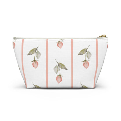 Customizable: Chic Floral Accessory Pouch for Women, Makeup Bag, Travel Toiletry Organizer, Gift for Her, Rose Striped Design