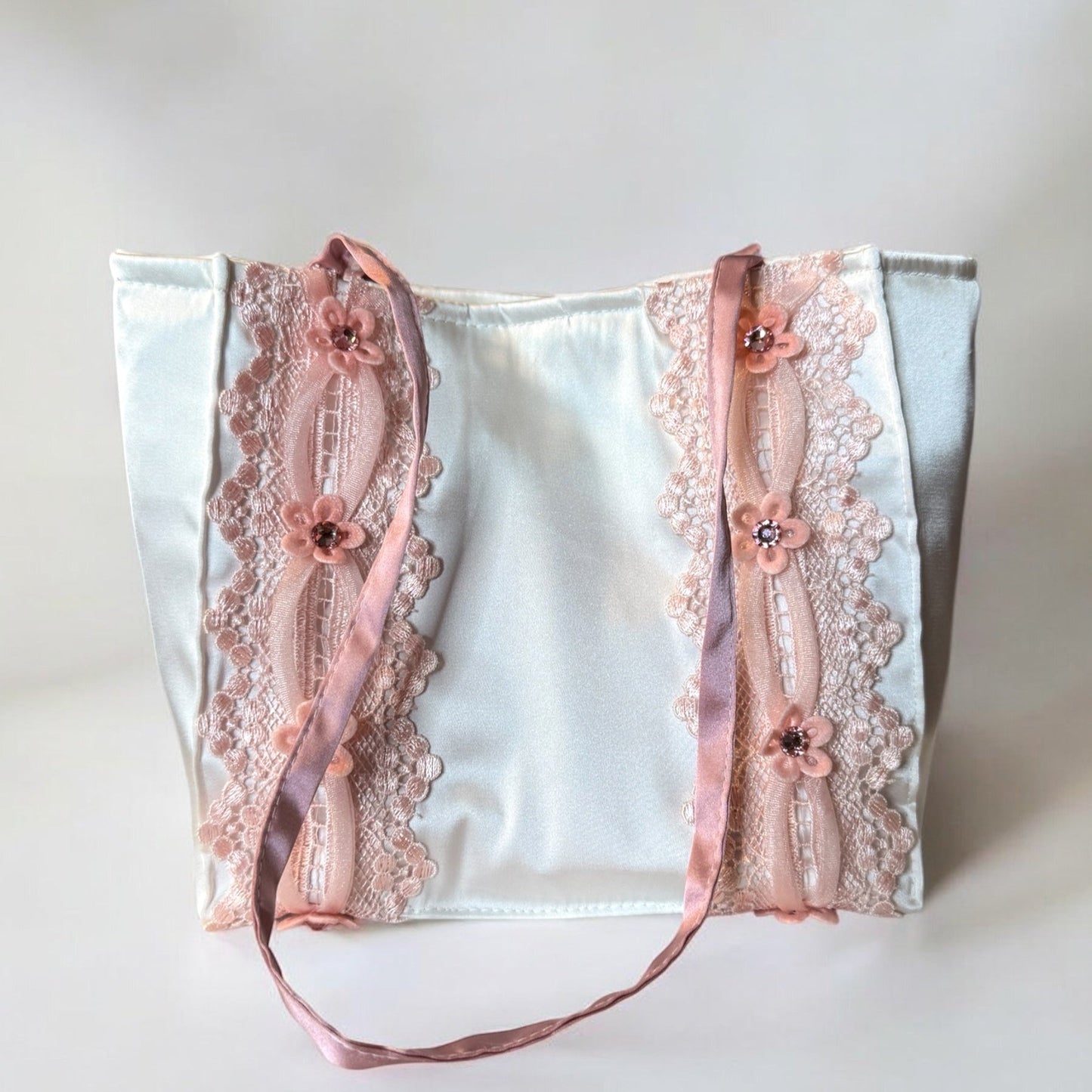 Chic Mini Silk Handbag – White and Pink