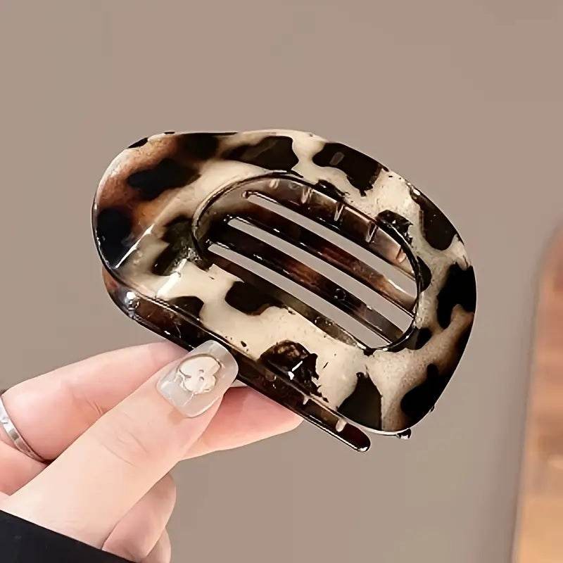 Leopard Matte Oval Hair Claw Clip – Curved Barrette for Women