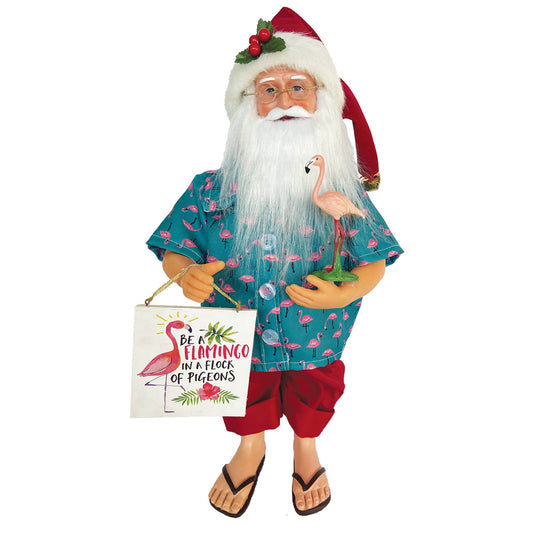 15" Flamingo Claus with Sign and Pink Flamingo