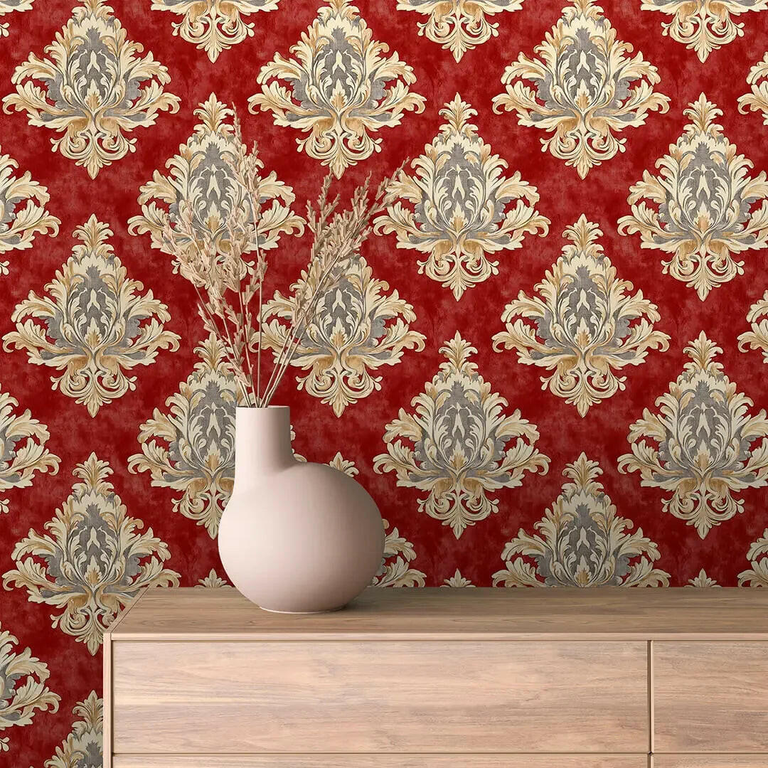 Regal Crimson Damask Tapestry
