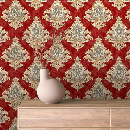 Regal Crimson Damask Tapestry