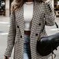 Ladies Checkered Suit Jacket - Lapel Double Breasted Style
