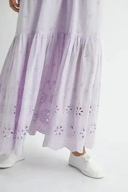 MABLE Eyelet Lace Maxi Dress With Side Strap Details
