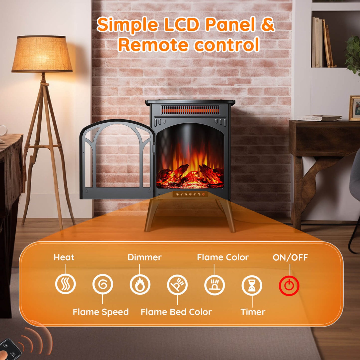 16" Free Standing Electric Fireplace Stove S180BP