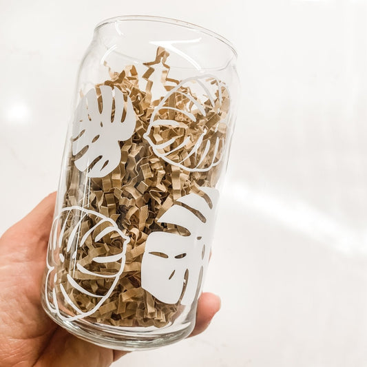 16 oz Beer Can Glass | Monstera Leaves | Glassware | Under $100 | Kitchen + Metal