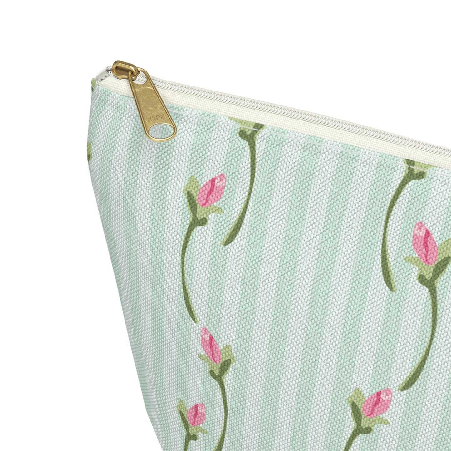 Customizable: Floral Print Accessory Pouch | Cute Makeup Bag, Travel Organizer, Gift for Her, Floral Clutch, Green Striped Bag