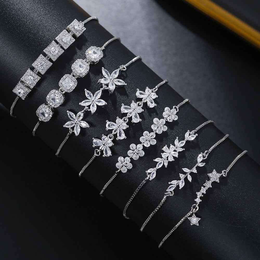 Zircon Flower Leaf Bracelet - Silver & Gold-plated Design for Women's Daily and Holiday Wear