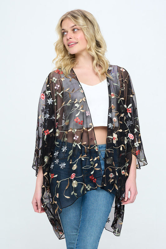 Floral Embroidered Mesh Oversized Kimono | Apparel | Kitchen + Metal