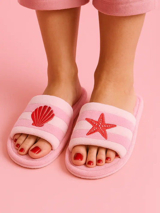 Sea Shell & Starfish Embroidered Terry Poolside Slides