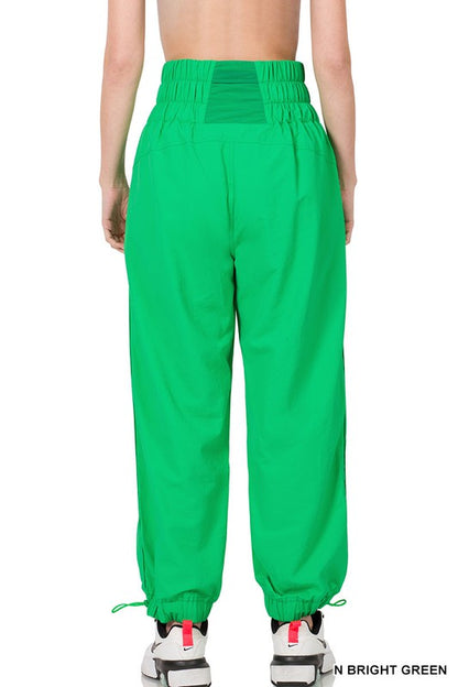 ZENANA Windbreaker Smocked High Waistband Jogger Pants