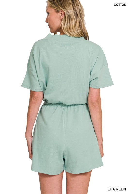 ZENANA Drop Shoulder V-Neck Romper with Pockets