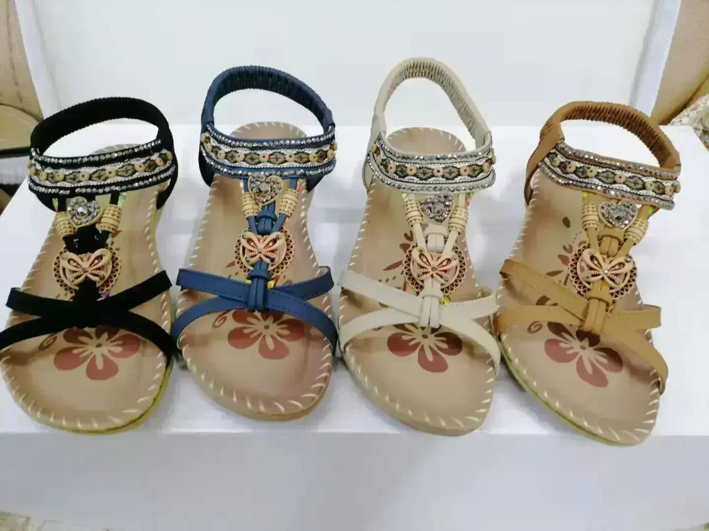 Rhinestone Flower Sandals - Beach Comfort Flats | Femstylo