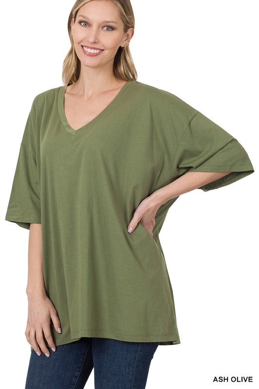 ZENANA Cotton Drop Shoulder Oversized Boyfriend Box Tee