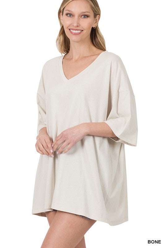 ZENANA Cotton Drop Shoulder Oversized Boyfriend Box Tee