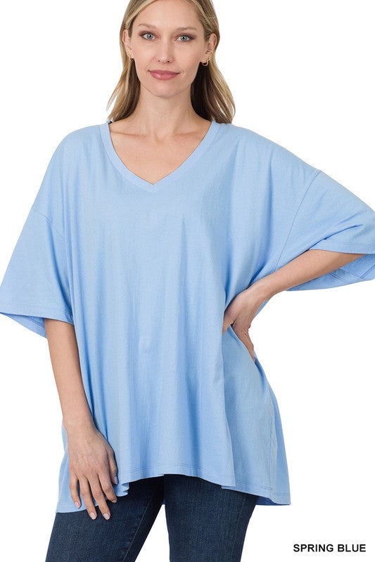 ZENANA Cotton Drop Shoulder Oversized Boyfriend Box Tee