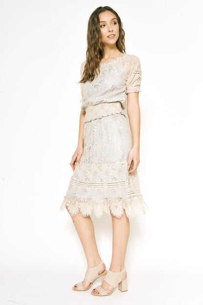 Tiered Lace Midi Skirt