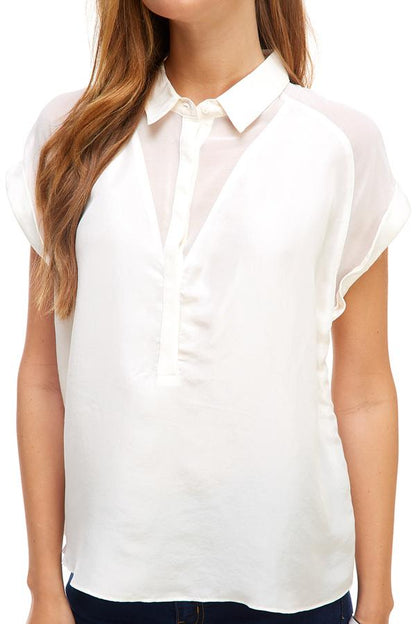 Rolled Sleeve Button-Up Satin Blouse | Apparel | Kitchen + Metal