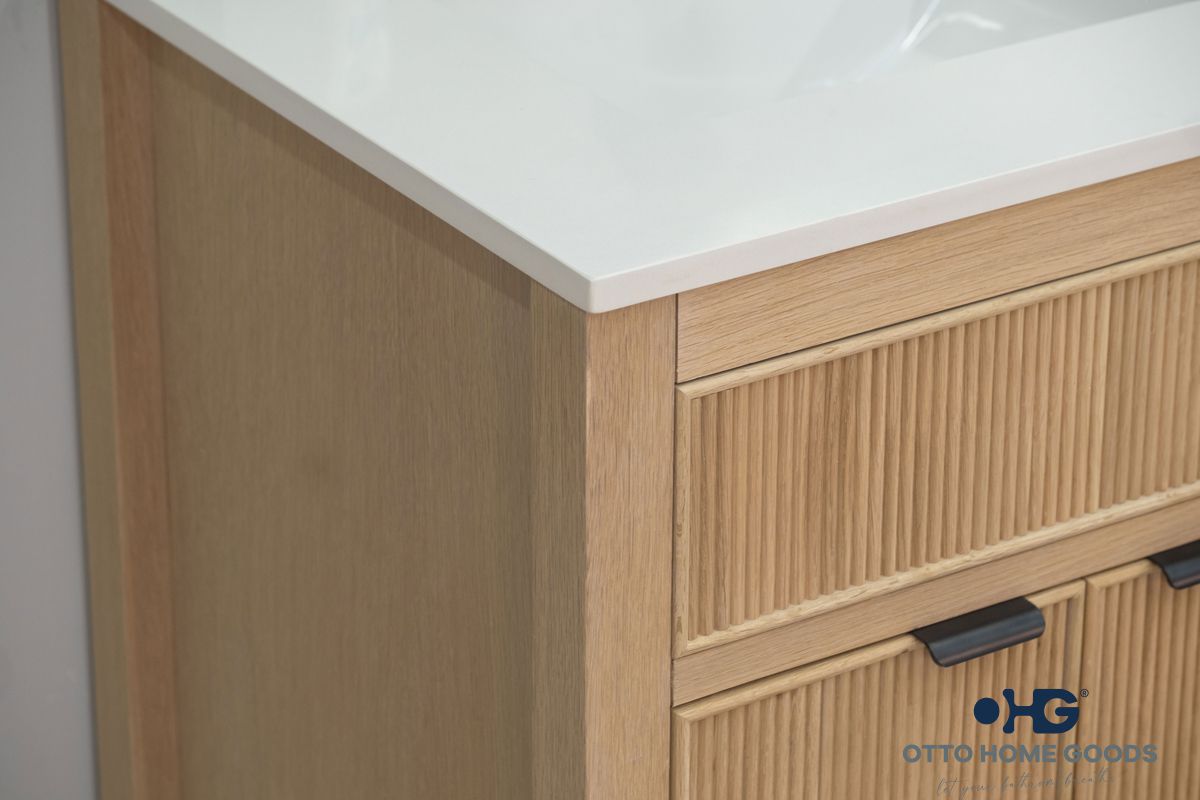 Catalina 36" Natural Oak Bathroom Vanity with Quartz Top & Black Hardware
