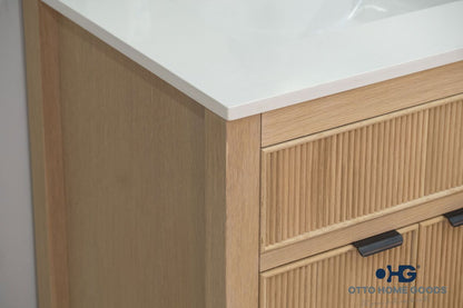 Catalina 36" Natural Oak Bathroom Vanity with Quartz Top & Black Hardware