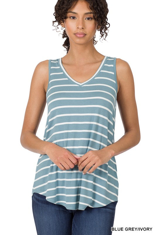 ZENANA Stripe Sleeveless V-Neck Top