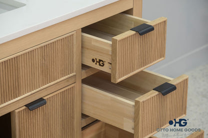 Catalina 48" Natural Oak Bathroom Vanity with Quartz Top & Black Hardware