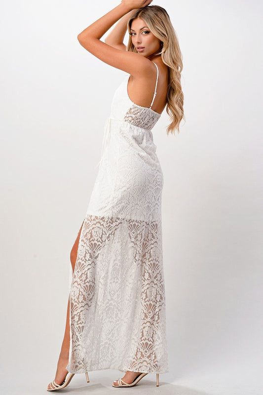 Elegant Black Lace Maxi Dress with Side Slit | Apparel | Kitchen + Metal