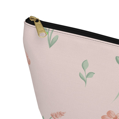 Customizable: Floral Cosmetic Bag with T-Bottom, Makeup Organizer, Flower Print Pouch, Cute Travel Accessory, Gift for Her, Mother’s Day